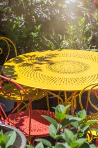 Vibrant Colorful Garden Table in the Summer Sun