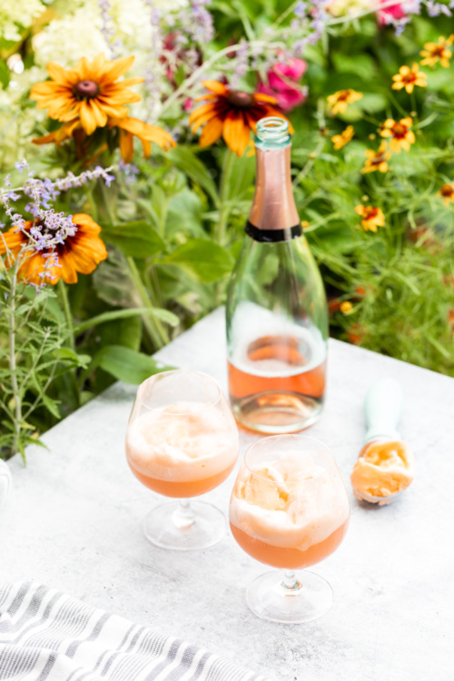 Champaign Floats Served Outdoors on a Summer Patio with Sherbet and Rose Bubbles