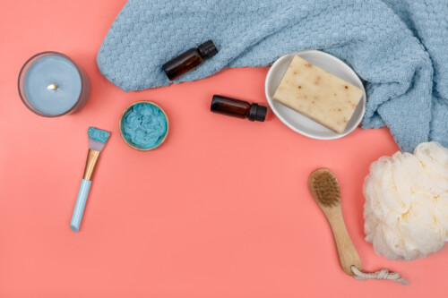 Blue and Coral Styled Facial Supplies
