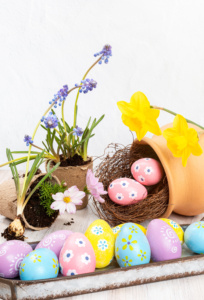 Festive Easter Eggs and Spring Blooms